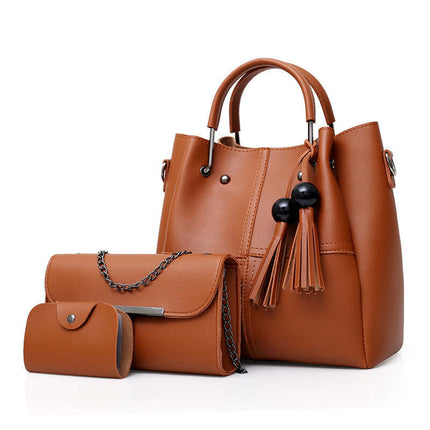 European American Fashion Tassels Mother Bag 3-Piece pink set.
