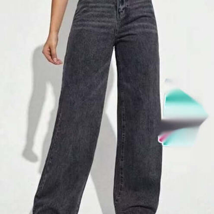 European And American Ladies Jeans Casual Mid Waist, stylish high-waisted black jeans for women.
