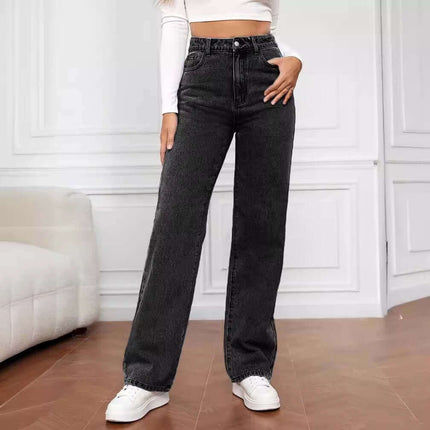European And American Ladies Jeans casual mid waist slim fit black jeans outfit.