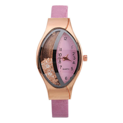 Eye Quicksand Oval Watch for Women PU leather strap