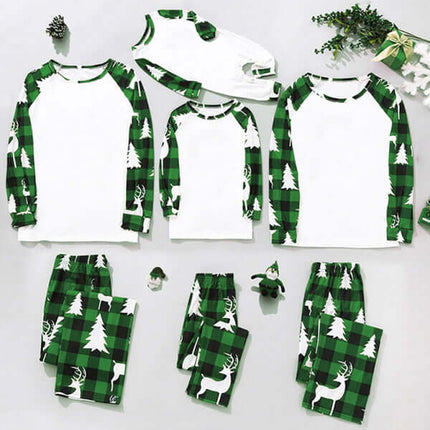 Family Matching Christmas Pajamas – Classic Plaid Holiday Sleepwear Sets for Adults & Kids in green and white design.