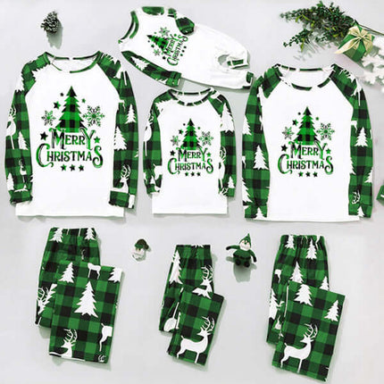 Family Matching Christmas Pajamas – Classic Plaid Holiday Sleepwear Sets for Adults & Kids in festive green patterns.