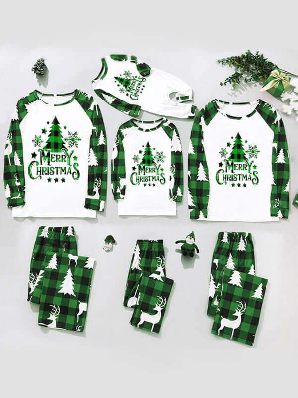 Family Matching Christmas Pajamas – Classic Plaid Holiday Sleepwear Sets for Adults & Kids in festive green patterns.