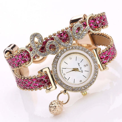 FanTeeDa Women Bracelet Watch Rhinestones Fashion Clock front view analog.