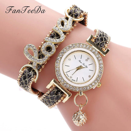FanTeeDa Women Bracelet Watch Rhinestones Fashion Clock precise quartz movement.