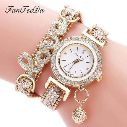 FanTeeDa Women Bracelet Watch Rhinestones Fashion Clock rhinestones sparkle dress style.