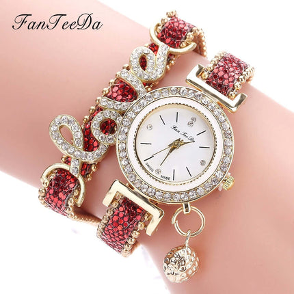 FanTeeDa Women Bracelet Watch Rhinestones Fashion Clock 38cm total length bracelet.