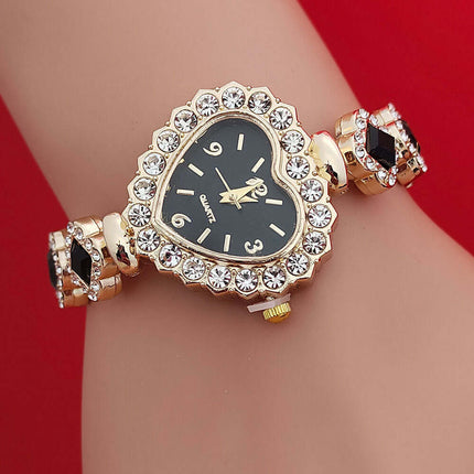 Fashion Love Shape Bracelet Watch Set Heart Diamond Gift featuring a heart-shaped watch with diamond accents.