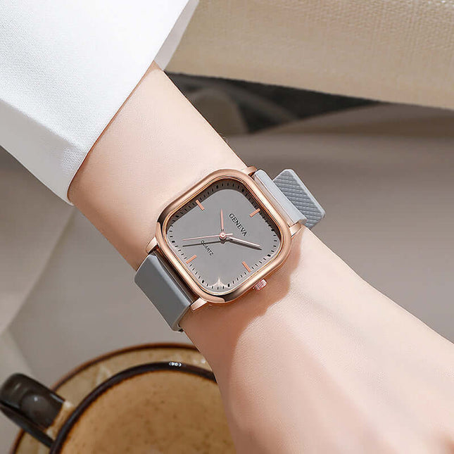 Rose Gold Square Dial Silicone Watch for Women side profile