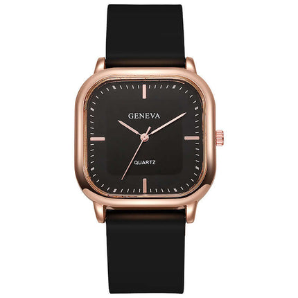 Rose Gold Square Dial Silicone Watch for Women green color version