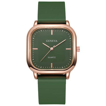 Rose Gold Square Dial Silicone Watch for Women casual outfit styling