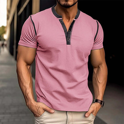 Fashion Short-sleeved Polo Shirt on a muscular man in a casual outdoor setting, showcasing summer style and comfort.