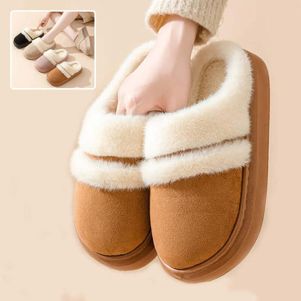 Fashion Warm Cotton Slippers beige color front view.