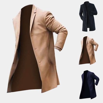 Fashion Winter Men Trench Long Jacket Coat Slim Outwear size chart S to 3XL.