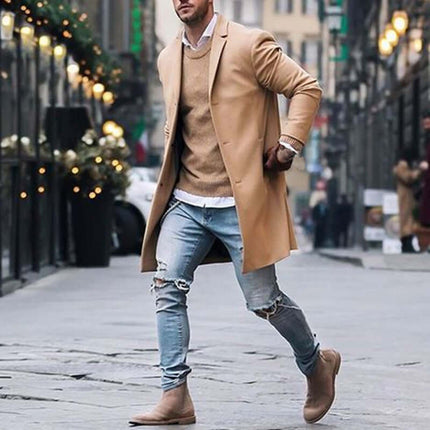 Fashion Winter Men Trench Long Jacket Coat Slim Outwear black slim fit coat.