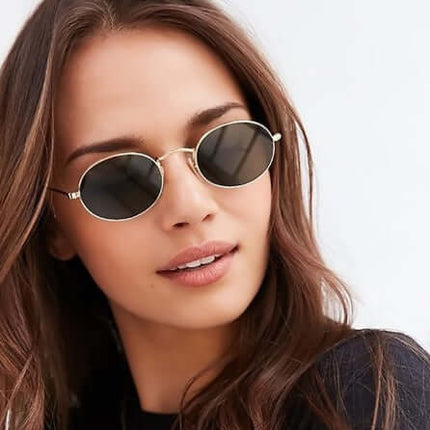 Fashion Women Oval Sunglasses luxury metal frame.