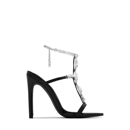 Fashionable Golden Rhinestone Gem Stiletto Sandals High Heels premium pu lining