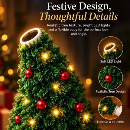 Cozy LED Star Projector Light Ceiling Night Lamp showcasing a festive tree design with LED lights and colorful decorations.