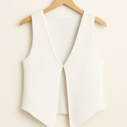 Women’s Deep V Sleeveless Knitted Top Cardigan front view