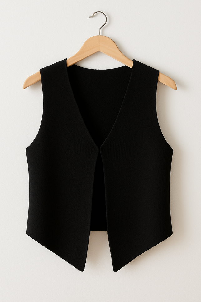 Women’s Deep V Sleeveless Knitted Top Cardigan fabric texture