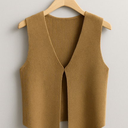 Women’s Deep V Sleeveless Knitted Top Cardigan flat lay