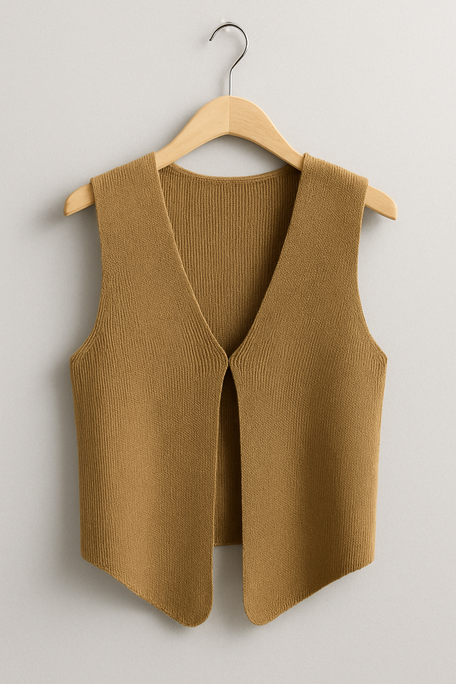 Women’s Deep V Sleeveless Knitted Top Cardigan flat lay