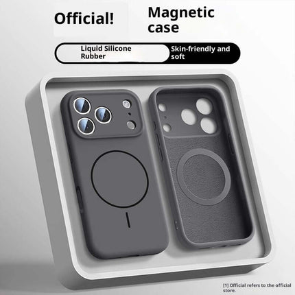 Fine Circle Magnetic Liquid Silicone Phone Case showcasing a skin-friendly and soft design, emphasizing its magnetic feature.