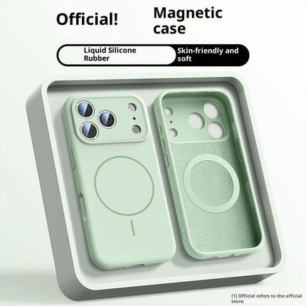 Fine Circle Magnetic Liquid Silicone Phone Case displayed in soft green color with liquid silicone rubber material.