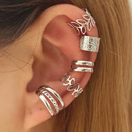 Five-Piece Ear Bone Clips Set being worn on non-pierced ears