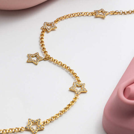 Five-Pointed Star Hollow Necklace silver tone metal texture detail