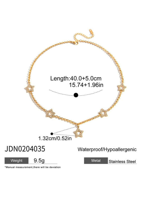 Five-Pointed Star Hollow Necklace hanging on a jewelry display stand