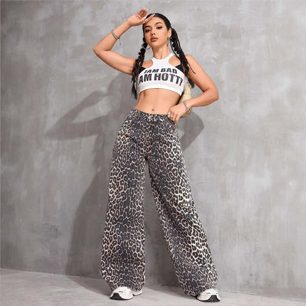 Floor Length Flared Straight Leg Denim Jeans For Women modeled by a woman in a stylish outfit