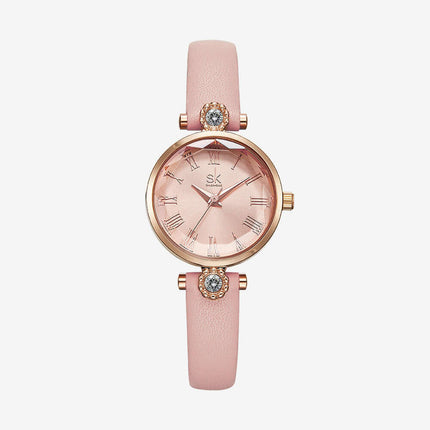 Elegant Diamond Floral Luxury Watch for Women PU leather strap close-up