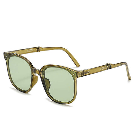 Folding Sunglasses UV400 with green lenses, ideal for travel and beach fashion.