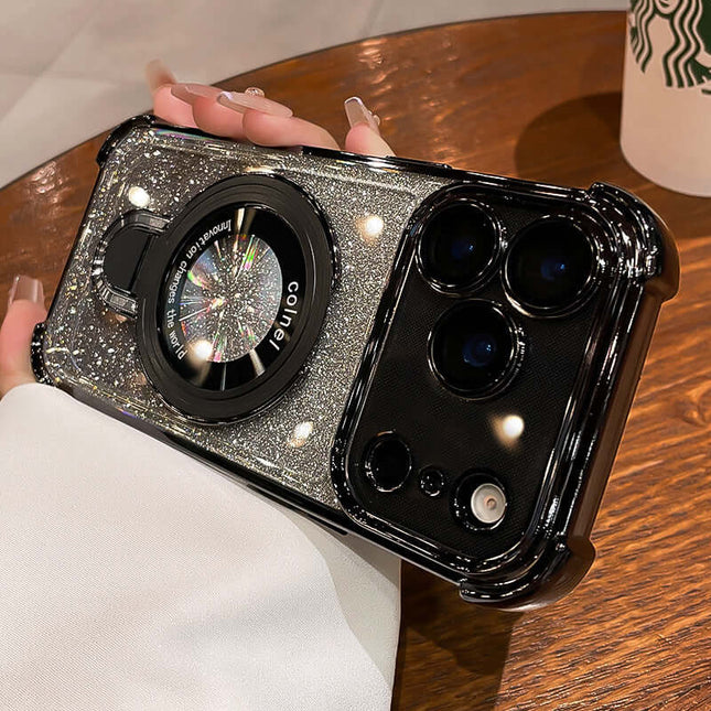 Four-Corner Airbag Drop-Proof Glitter Powder Phone Case featuring glitter design and camera cutouts.