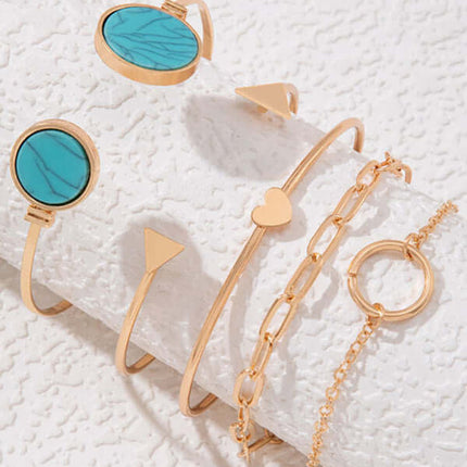 Geometric Love Triangle Five Piece Open Bracelet Set Women display