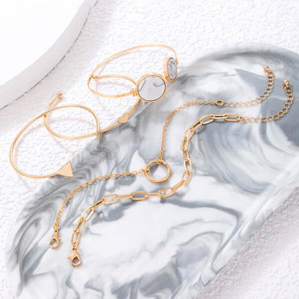 Geometric Love Triangle Five Piece Open Bracelet Set Women triangle detail