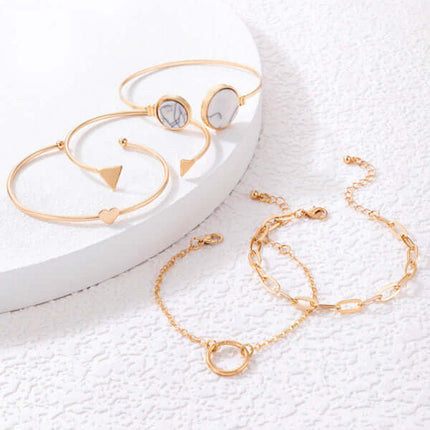 Geometric Love Triangle Five Piece Open Bracelet Set Women gold finish