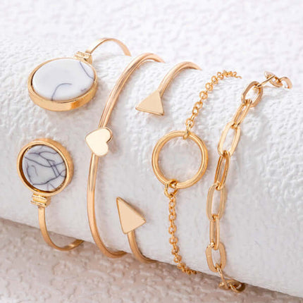 Geometric Love Triangle Five Piece Open Bracelet Set Women stacked style