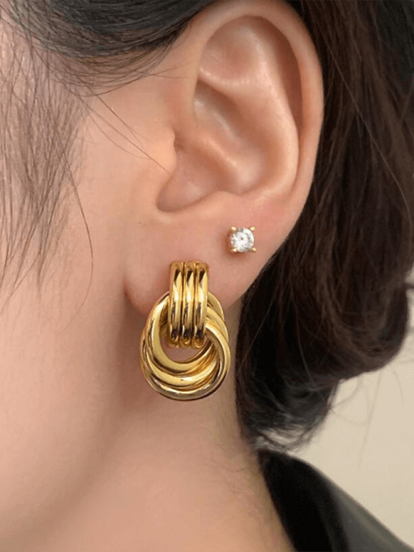 Geometric Multi Layer Hoop Earrings Stylish Women Fashion closeup