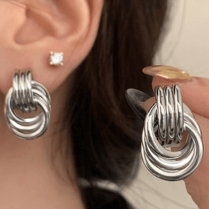 Geometric Multi Layer Hoop Earrings Stylish Women Fashion side view