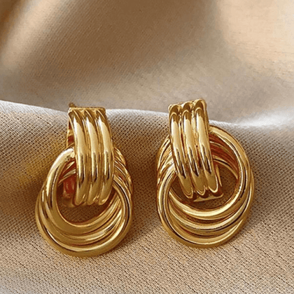 Geometric Multi Layer Hoop Earrings Stylish Women Fashion on display