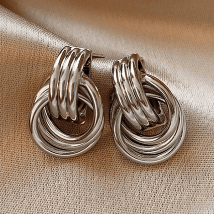 Geometric Multi Layer Hoop Earrings Stylish Women Fashion model wear