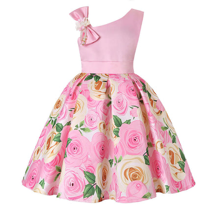 Girls Digital Print Princess Summer Blended Dress soft light purple fairy-style printed party dress flat lay view
