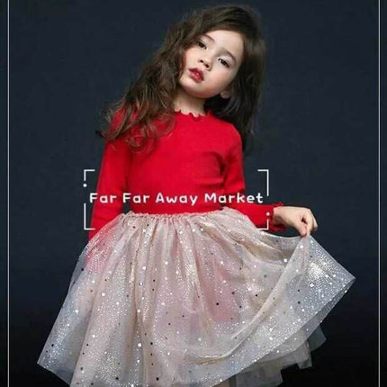 Girls Princess Dress flocking stars pattern.