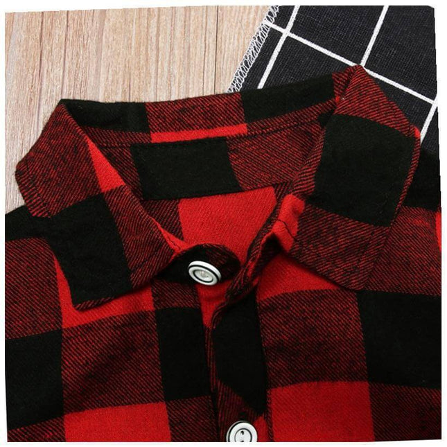 Girls Red Plaid Dress european style outfit.