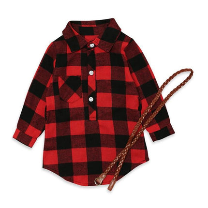 Girls Red Plaid Dress toddler check pattern.