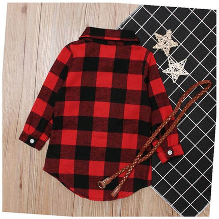 Girls Red Plaid Dress with waist belt.