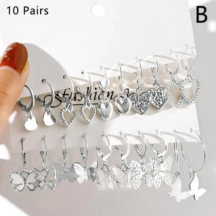 Gold Butterfly Heart Hoop Earrings Set 10 Pairs trendy jewelry look