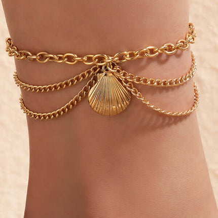 Gold Heart Snake Charm Tassel Layered Anklet Set for Women layered design